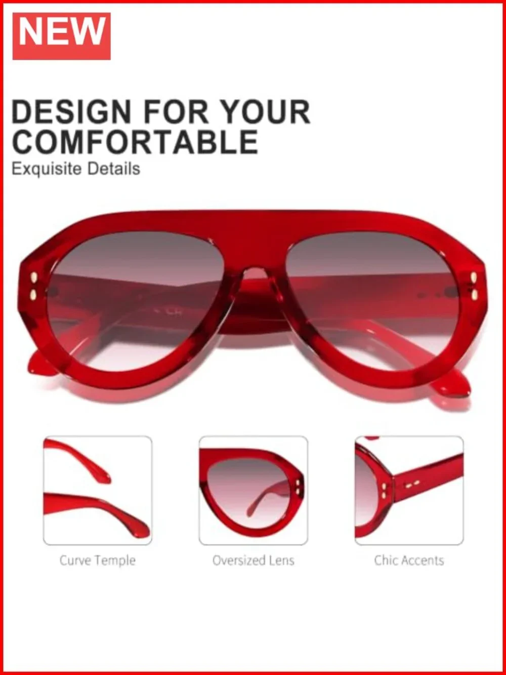 Oversized Aviator Sunglasses UV400 Protection Lightweight